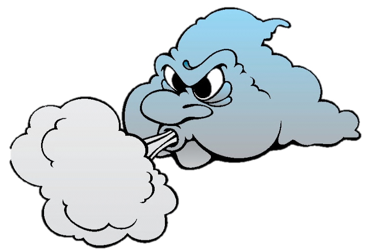 angry cloud, cartoon cloud character, blowing wind, animated weather element, Wind PNG