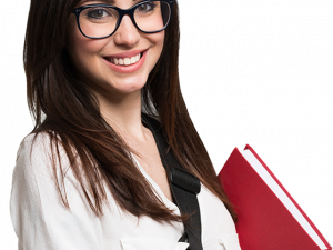 young woman, glasses, smiling, holding books, Student PNG