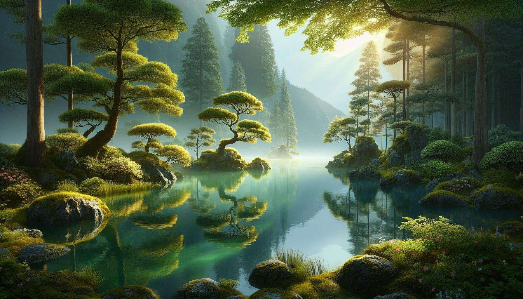 Download Free serene 3d nature wallpaper with tranquil lakes and reflections for websites, slideshows, and designs | royalty-free and unlimited use.