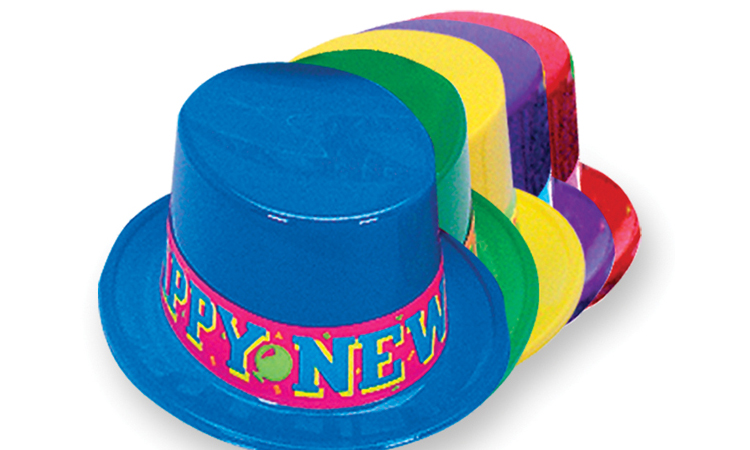 Plastic Top Hat with Neon Happy New Year Band