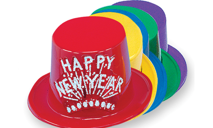 Assorted Plastic Top Hat with Silver Happy New Year