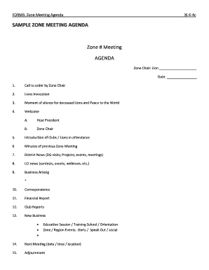 Lions club meeting agenda sample