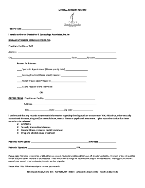 Hospital sign language - Medical Records Release Form - Obstetrics & Gynecology ...