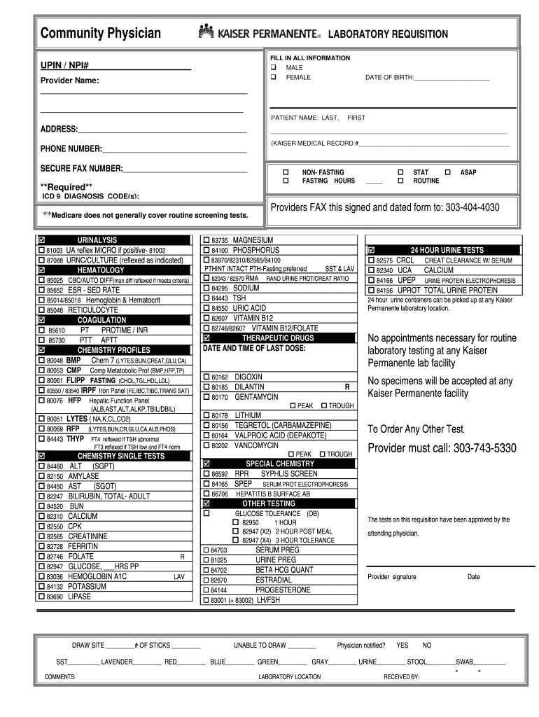 free printable lab requisition form Preview on Page 1