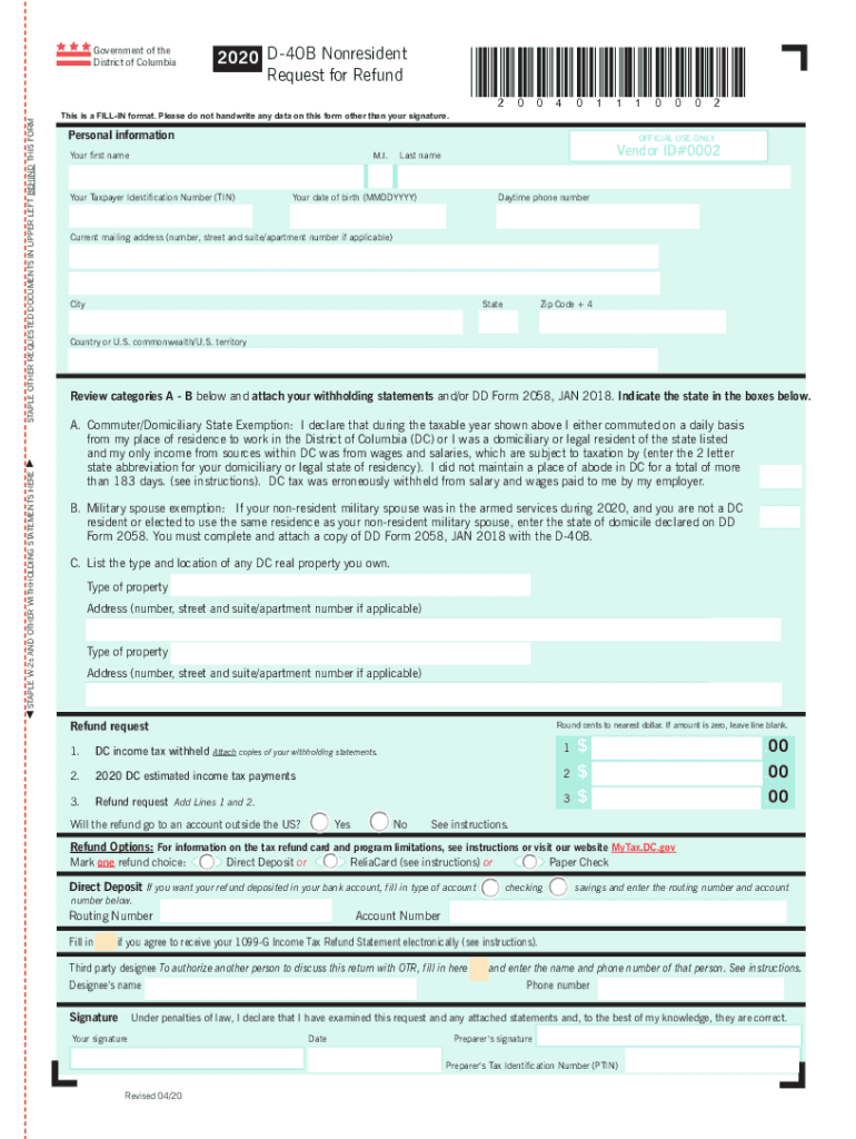 d 40b nonresident request for refund Preview on Page 1