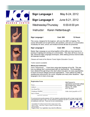 Classifiers sign language - Sign Language I May 8-24 b2012b Sign Language II June 6-21 b2012b bb - sunyjcc