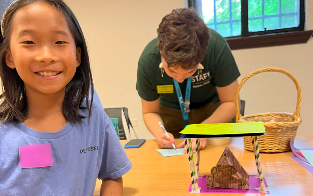 A camper with an Egyptian exhibit.