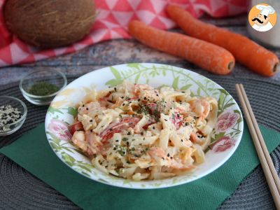 Recette Nouilles de riz et crevettes au lait de coco et légumes