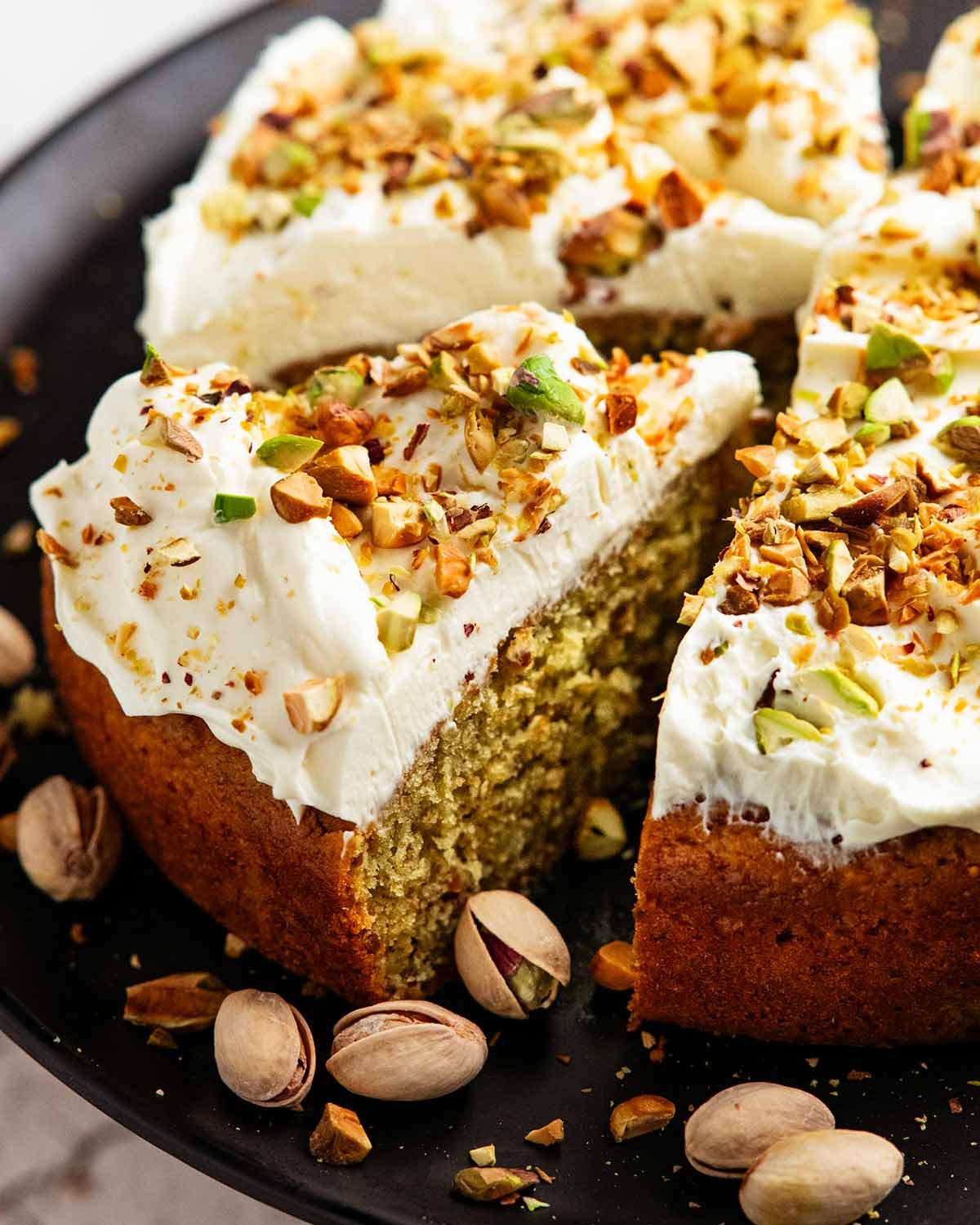 Close up slice of Pistachio cake