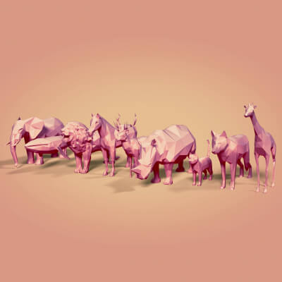 Low Poly Cartoon Animals Figurines Pack