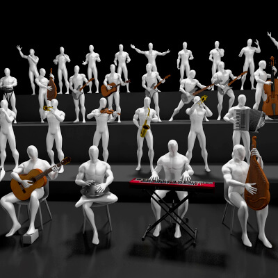 35 Musicians With Different Instruments 3D Model