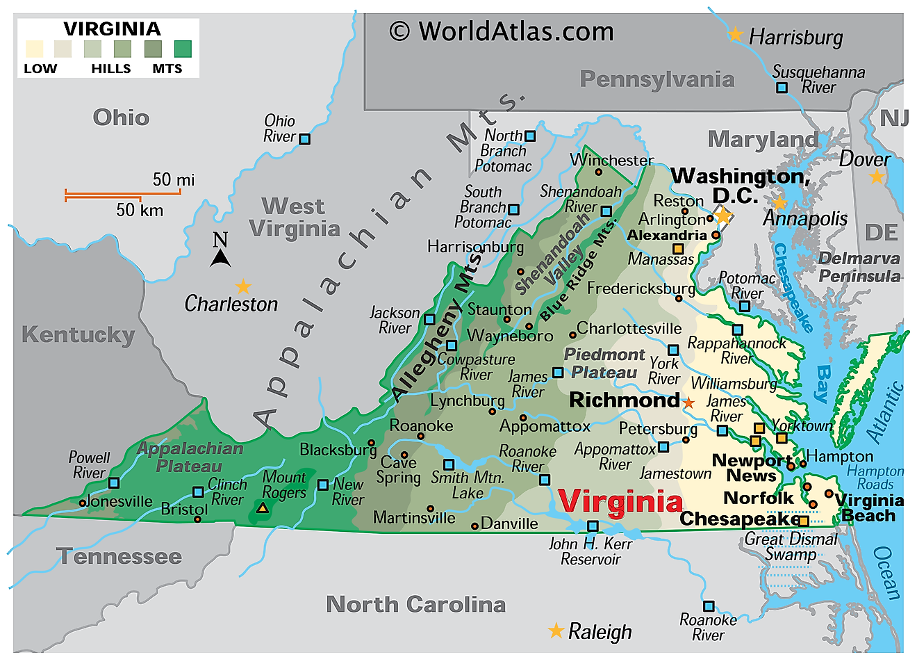 Virginia State Map With Cities - World Map