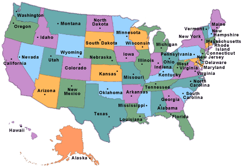 USA States Regions Map