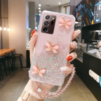 Pink color Butterfly Glitter Samsung Case