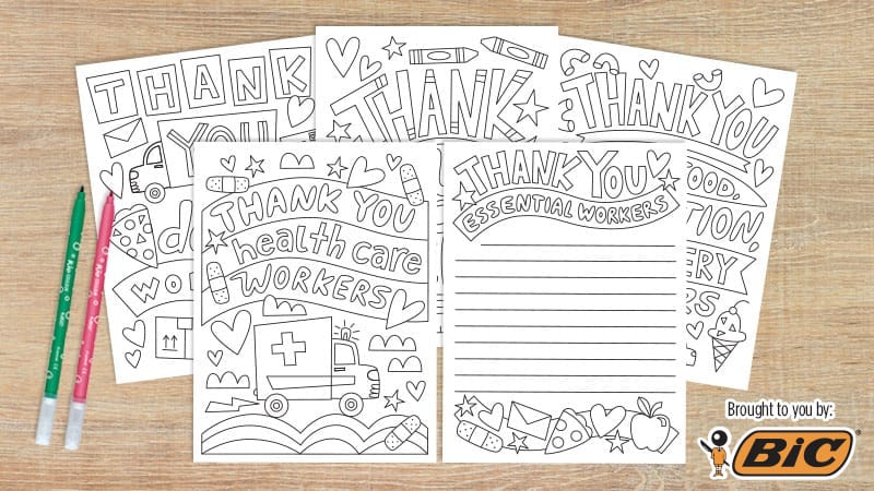 Five worksheets/thank you notes are shown in this example of gratitude activities for kids.