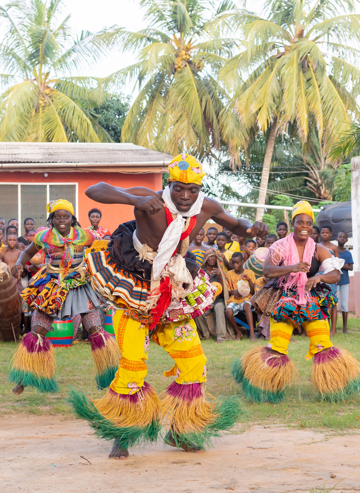 A traditional dancer in Ghana dancing