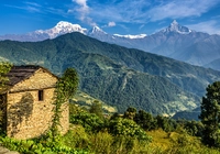 Góry, Himalaje, Dom, Drzewa, Nepal