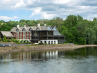 Hotel, Lambertville Station Restaurant, Restauracja, Drzewa, Rzeka, Delaware River, Stan Nowy Jork, Stany Zjednoczone