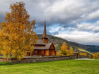 Góry, Drzewa, Kościół, Lom stavkirke, Lom, Norwegia