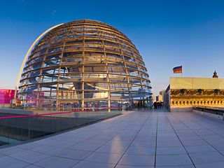 Roof terrace and dome of the Reichstag building in Berlin.