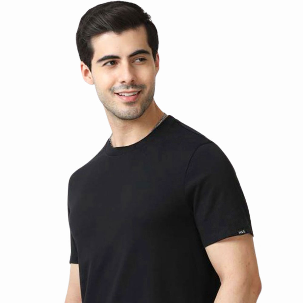 MARKS & SPENCERS ROUND NECK BLACK T-SHIRT - COTTON PLAIN