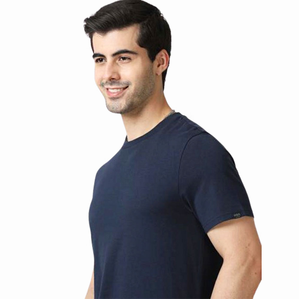 MARKS & SPENCERS ROUND NECK NAVY BLUE T-SHIRT - COTTON PLAIN