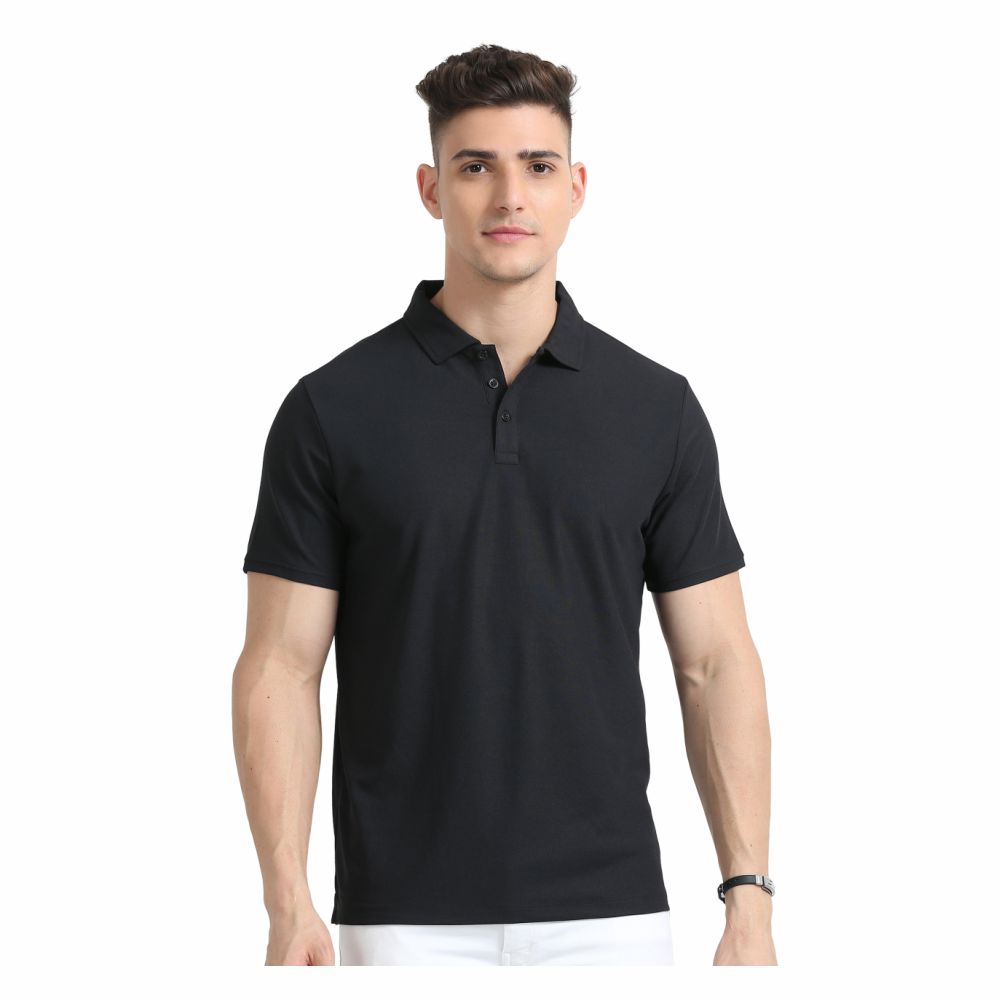 SKECHERS - BLACK POLO T SHIRT T - SHIRT - 100% POLYESTER