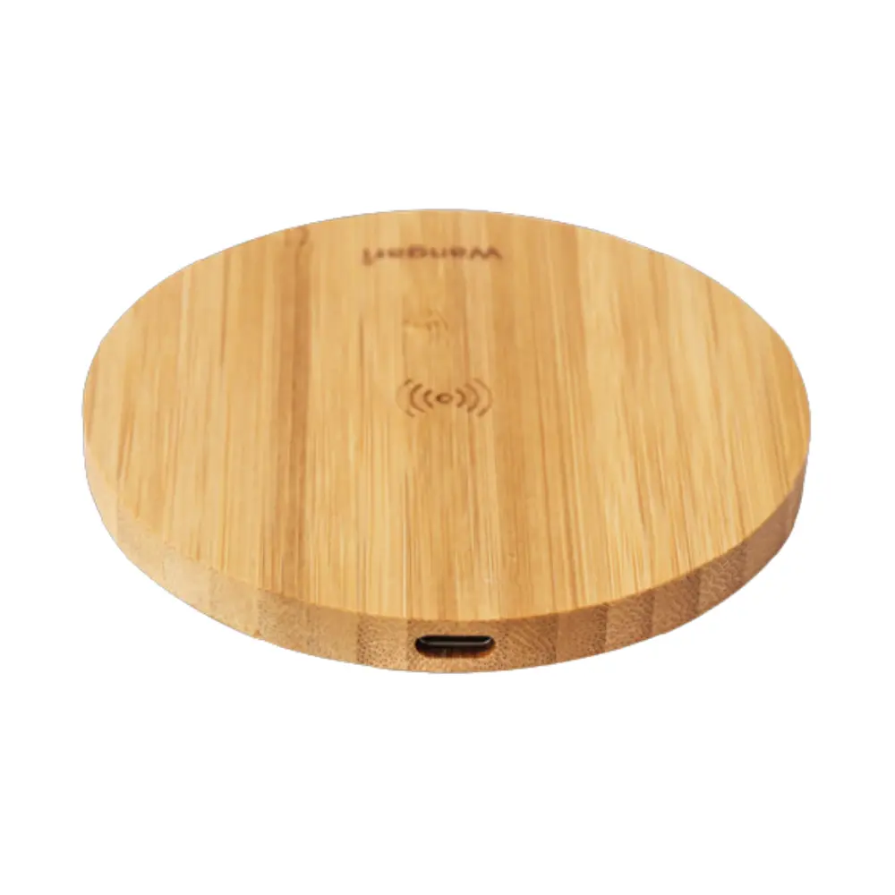 Wangari - Olive - Round bamboo wireless charger , 15W  with type c input