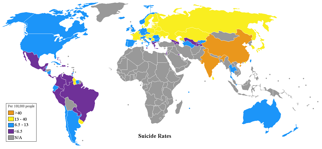 Dünya İntihar Oranı Harita