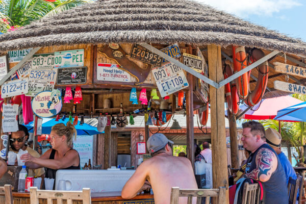 The bar with international car license plates at Jack's Shack