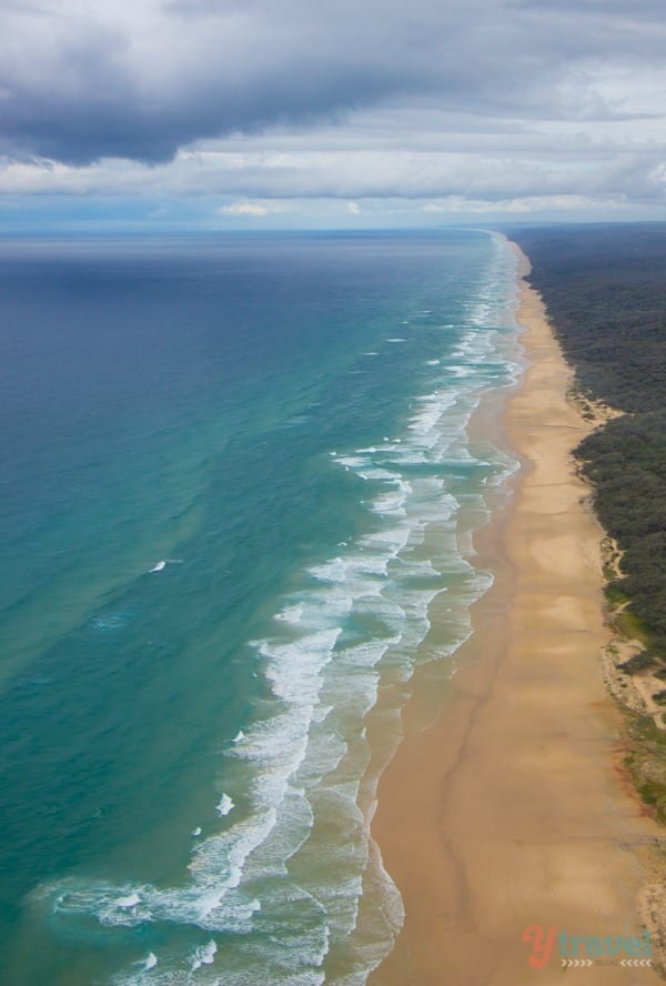 aierial view of 75 mile beach highway on Fraser Island