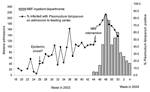 Thumbnail of Trends in inpatient malaria caseload and positivity among malnourished children admitted to feeding centers in Damot Gale, Ethiopia, 2003–2004. MSF, Médecins Sans Frontières.