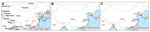 Thumbnail of Reassortment areas elsewhere in Asia based on the People’s Republic of China model constructed from the influenza virus subtype H5N1 outbreak dataset. A) Probability of subtype H3N2 and H5N1 co-occurrence (according to the subtype H5N1 outbreak dataset). B) Areas with a probability of subtype H5N1 and H3N2 co-occurrence &gt;50% and above average swine density. C) Areas with a probability of subtype H5N1 and H3N2 co-occurrence &gt;50% and above average human population density. See T