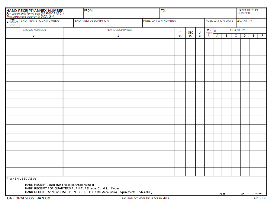 Da Form 2062 Fillable Excel | Images and Photos finder