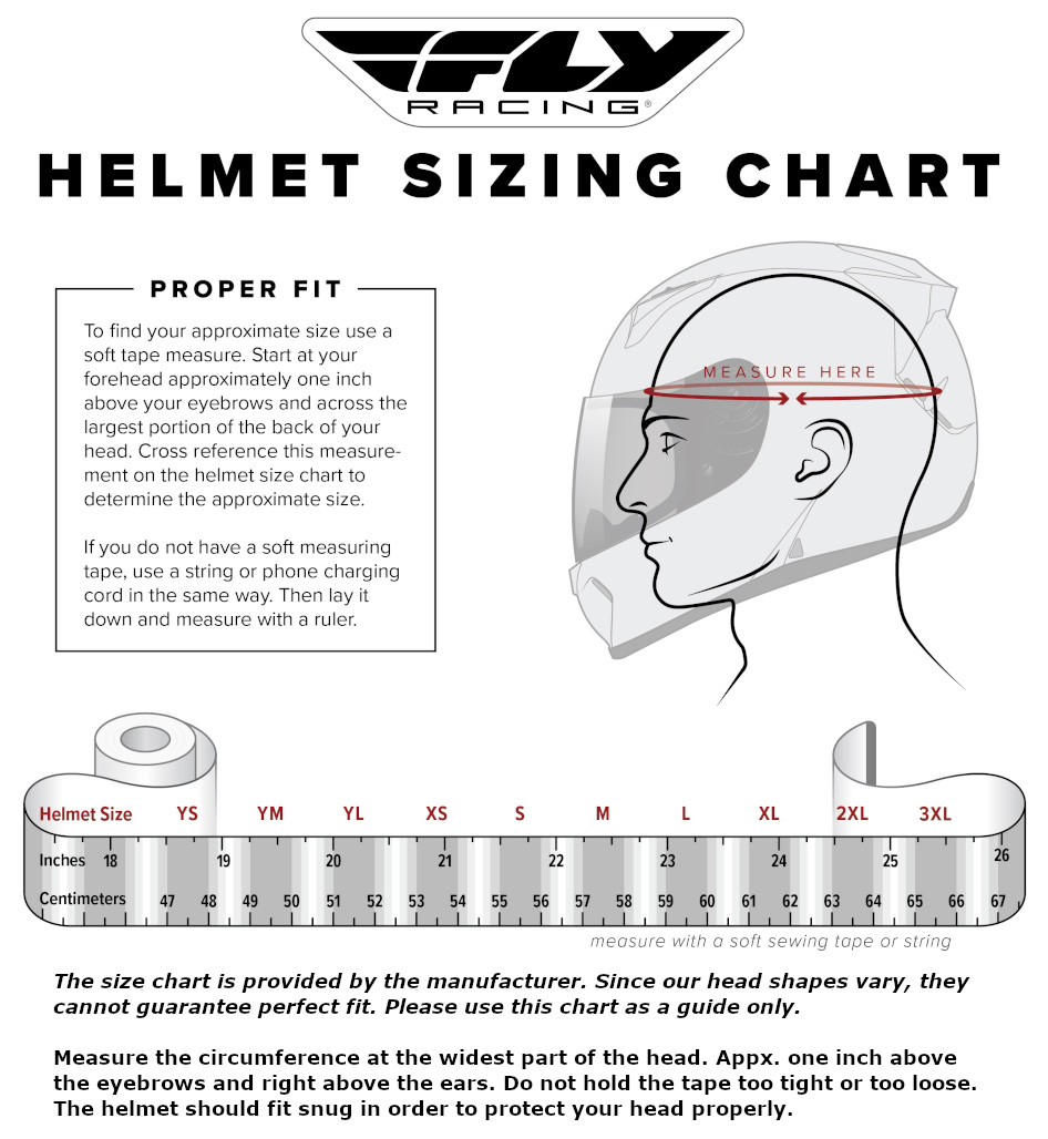 Fly Racing Youth Helmet Size Chart