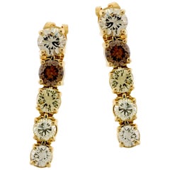 Kurt Wayne Multicolored Diamond Drop Earrings in 18 Karat Yellow Gold