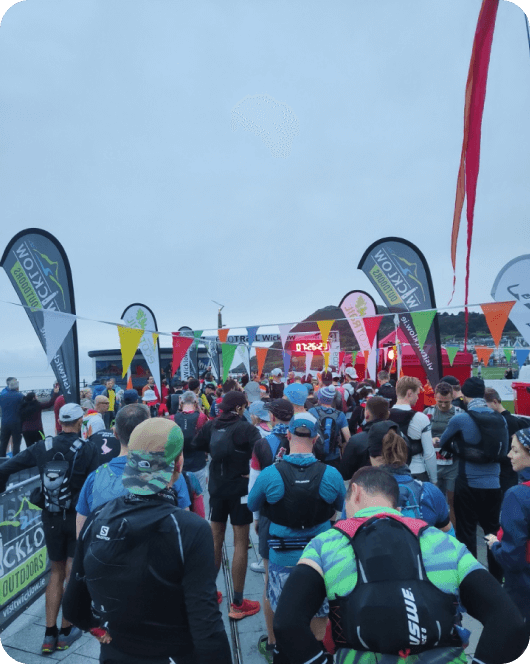 Runners lining up at the start of a race