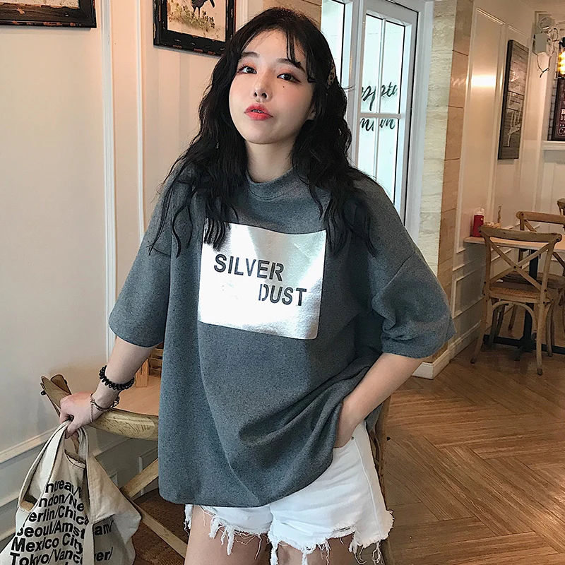 Oversized T Shirt Women Summer 2019 Korean Style Streetwear Silver Print  Graphic Tee 90s Aesthetic Best Friends Top Black T326 - T-shirts -  AliExpress