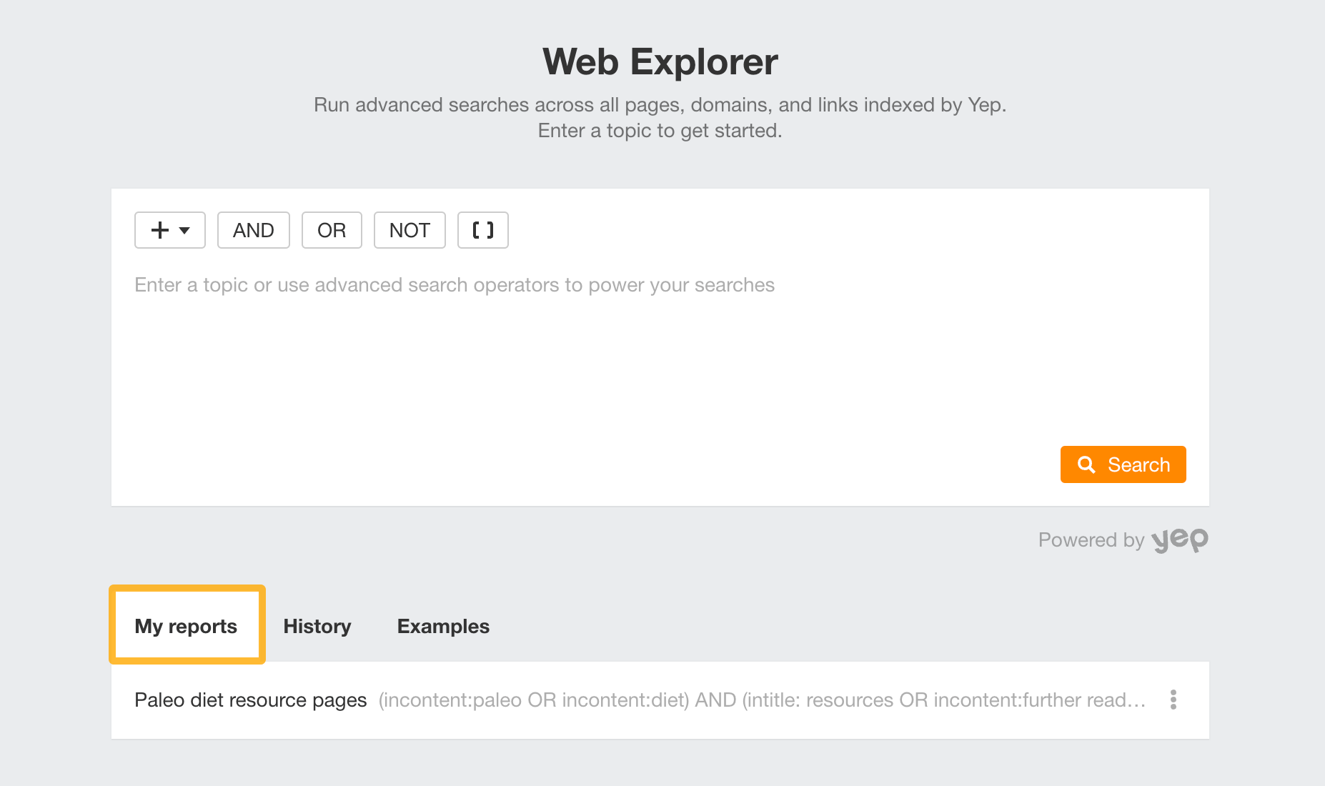 Saved reports, via Ahrefs' Web Explorer