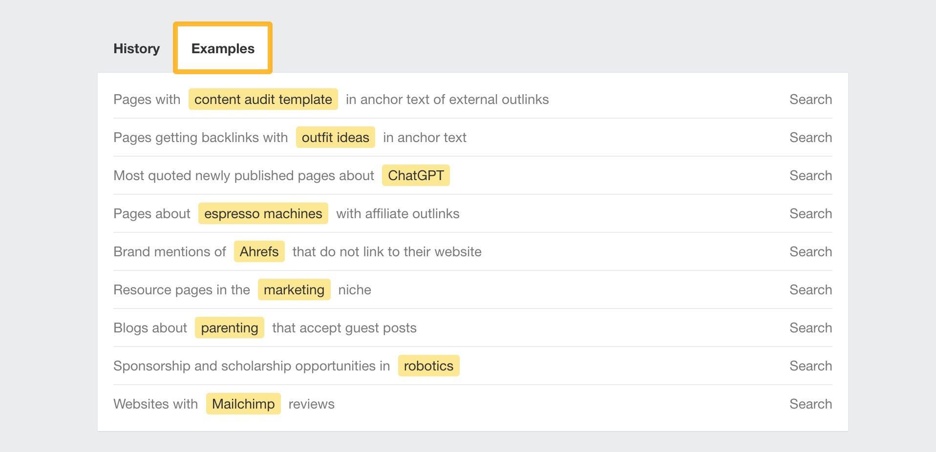 Use cases, via Ahrefs' Web Explorer