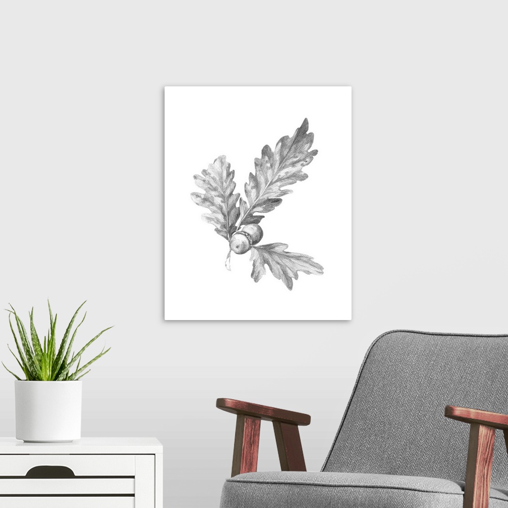 A modern room featuring Oak Leaf Pencil Sketch I