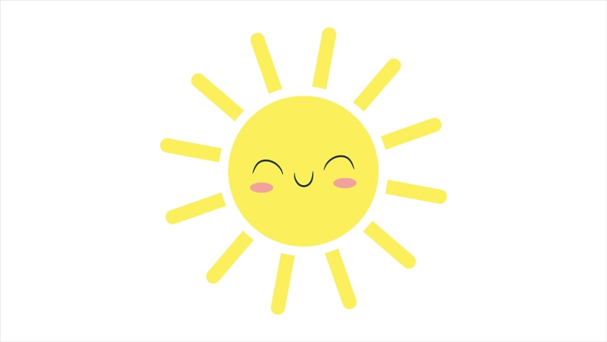 Cute sun with smile icon isolated on white background. Funny smiling sun. Happy sunny smile. 4K Video.