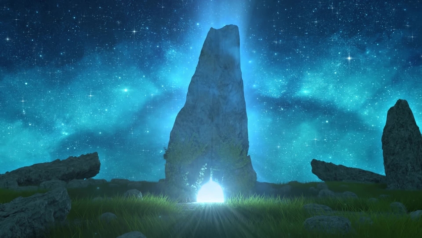 Portal in the Stone at Night - Fantasy Landscape Loop Nature Background