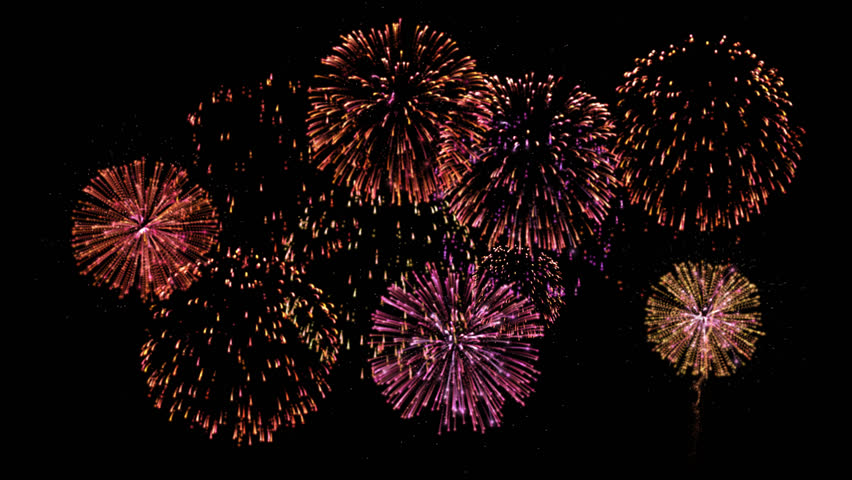 Fireworks celebration 4k video clip. Alpha channel ready, isolated transparent background