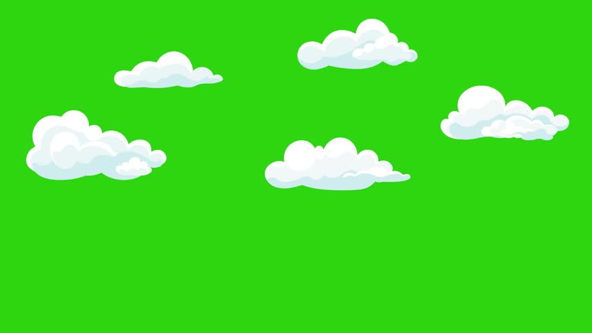 2D animated clouds motion graphic effects on green screen. Moving white clouds with 4K resolution. Can use to change the background color, cartoon scenes, animated videos, landscape videos. 