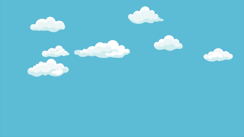 2D animated clouds motion graphic effects on blue sky background.  Moving white clouds with 4K resolution. Can use to change the background color, cartoon scenes, animated videos, landscape videos. 