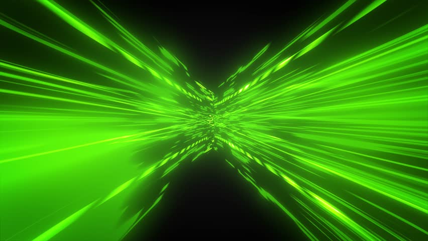 Digital Motion Graphics of a Neon Green Stargate Speeding Through the Universe