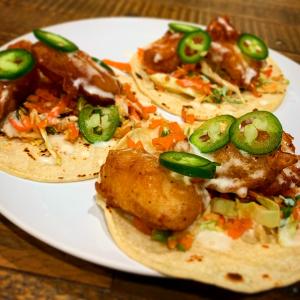 Crispy Tilapia Fish Tacos with Slaw image