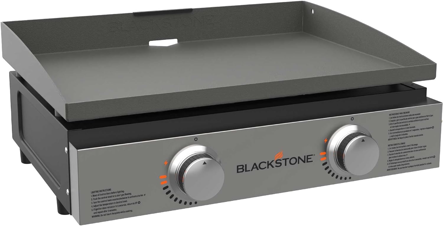 Blackstone Tabletop Griddle, 1666, Heavy Duty Flat Top Griddle Grill Station for Camping, Camp, Outdoor, Tailgating, Tabletop – Stainless Steel Griddle with Knobs & Ignition, Black, 22 inch