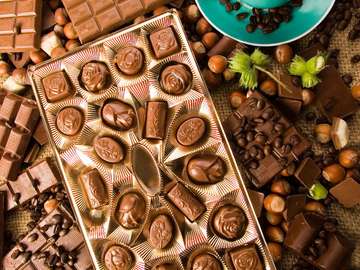 Chocolate and coffee puzzle online from photo